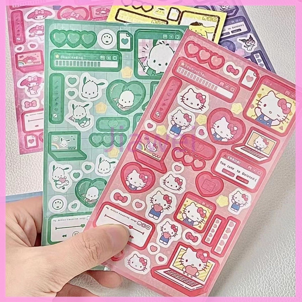 

Jiawei Stiker Sanrio/Stiker desain estetika DIY/Stiker tahan air botol ponsel laptop kucing KT lucu/stiker pola buku harian