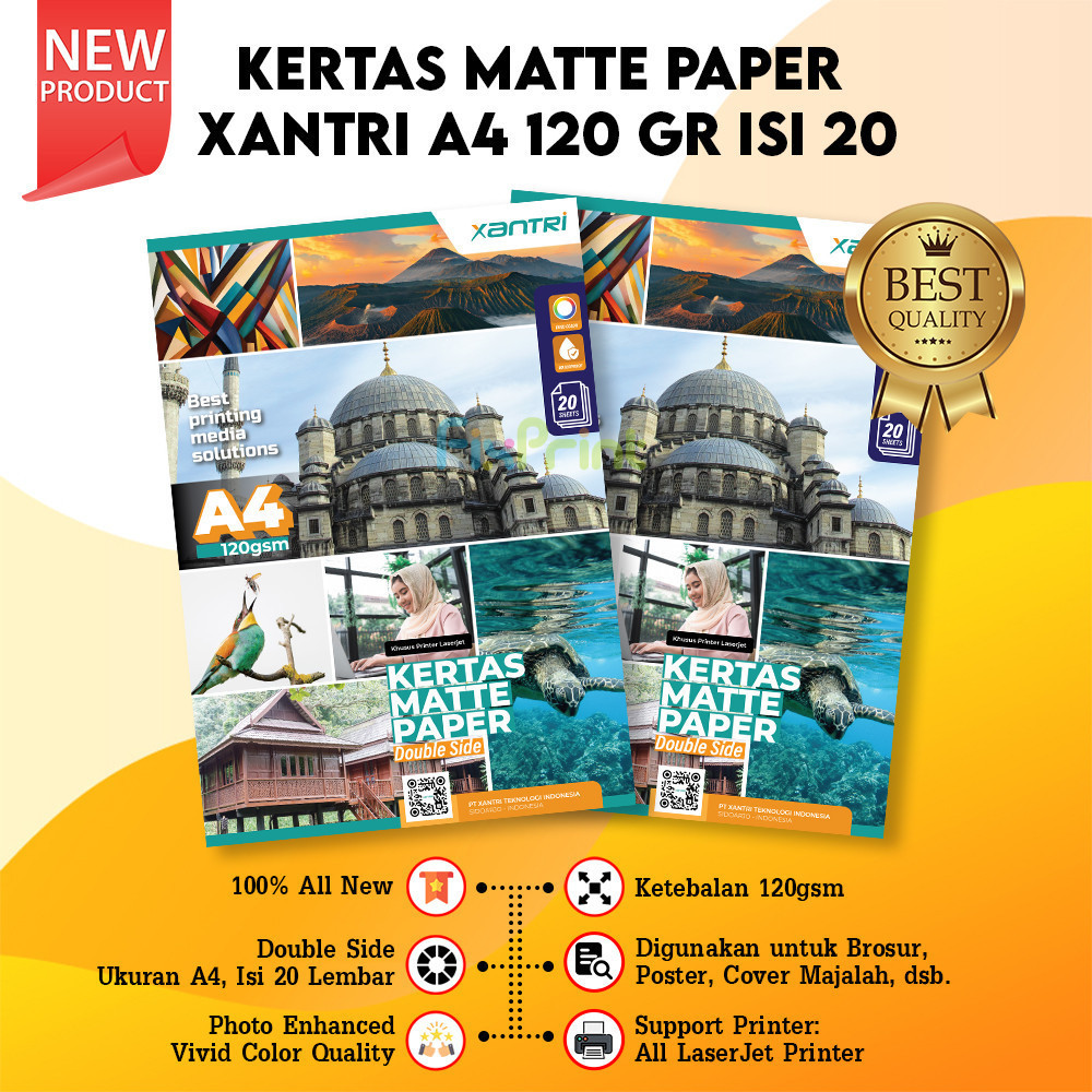 Kertas Matte Paper Double Side A4 120gsm, Kertas Matte Printer A4 20pc