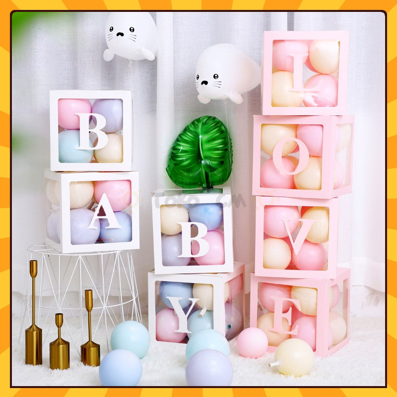 ⭐ Toko CM ⭐ Box Huruf Transparan LOVE BABY BOY GIRL Balon Foil Huruf Balon Foil 50pcs Balon Balon Hu