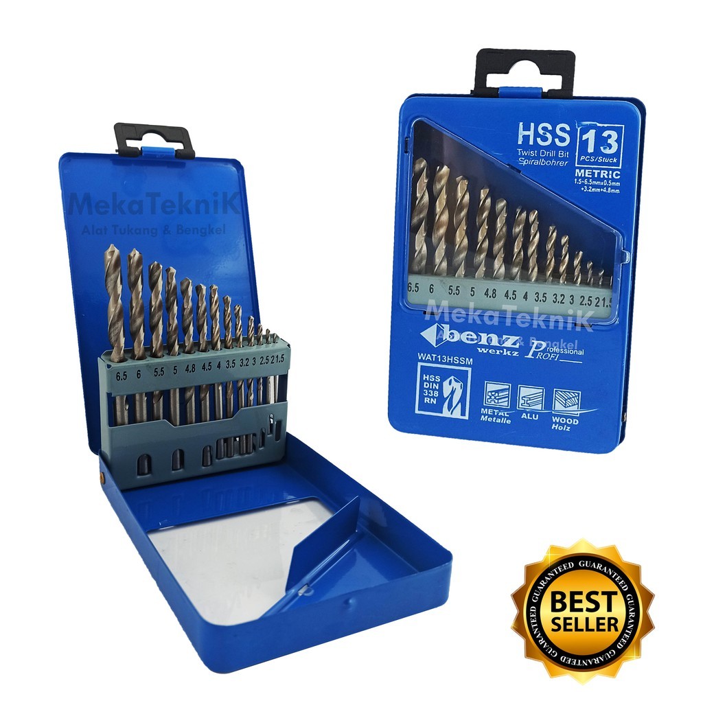 (isi 13pcs) MATA BOR BESI HSS SET 13 PCS BENZ (UKURAN 1mm - 6.5mm) / MATA BOR SET