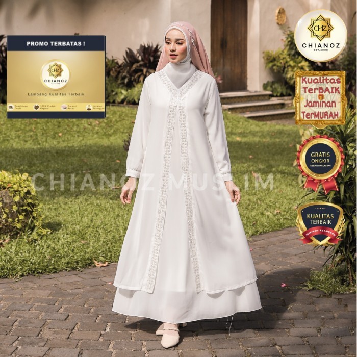 ▛NEW SALE▟- MALL [Limited Stok]☝ CHIANOZ Gamis Putih Ceruti Motte Abaya Mewah Pesta Premium Lebaran 