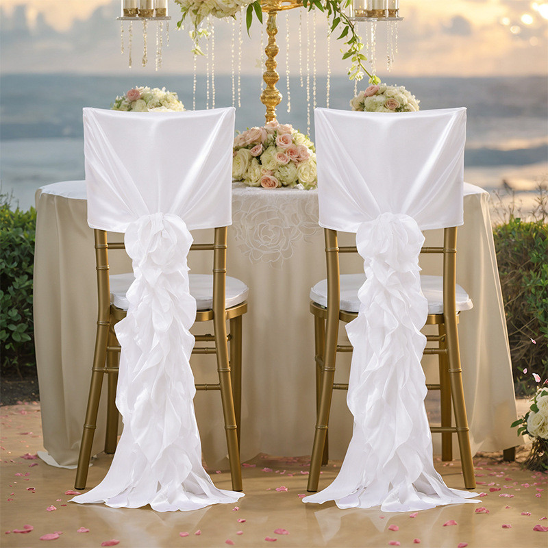 Romantic Hotel Wedding Banquet Chair Cover Ruffle Chair Sashes Wedding Chair Sash Banquet Party Home
