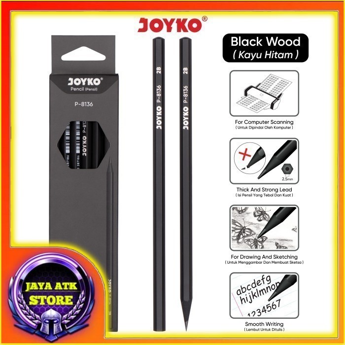 

JOYKO Black Pencil Pensil Hitam P-8136 Pensil Ujian 2B Ecer