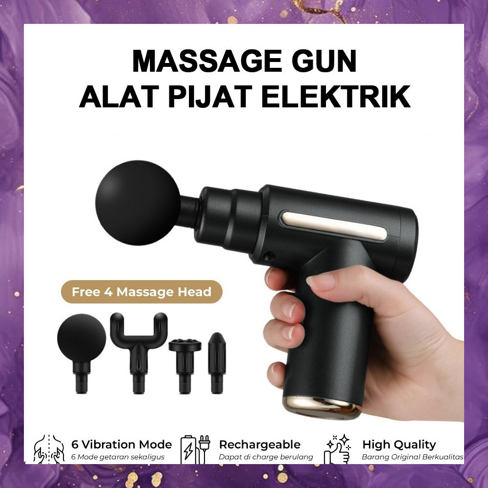 (SBA) Alat Pijat MASSAGE GUN Elektrik Terapi Otot Cas Rechargeable Relaksasi Getar AP37TGAL