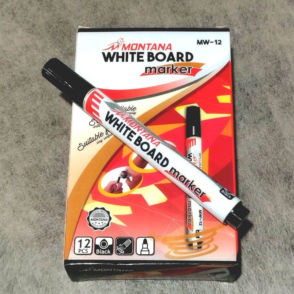 

Spidol Montana White Board Marker MW-12 Spidol White Board Hitam 12 Pcs