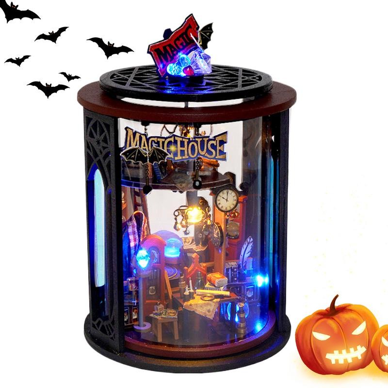 

Miniature House Building Kit Bookshelf Decor Miniature Doll House Set Book Nook Miniature Kit With LED Lights Tiny House Crafts