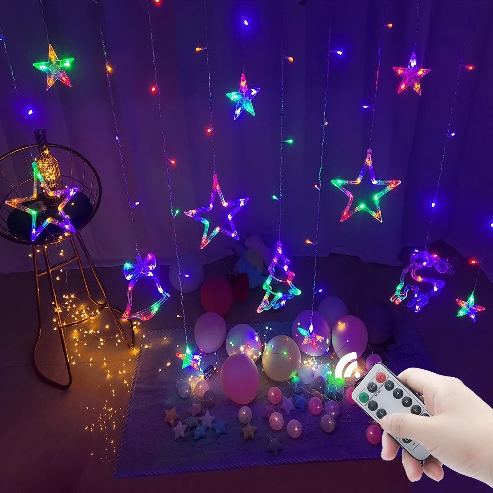

Christmas Lights LED Curtain String Lights Fairy 2025 New Year Garland Lamp Flashing For Home Window Bedroom Festival Decoration