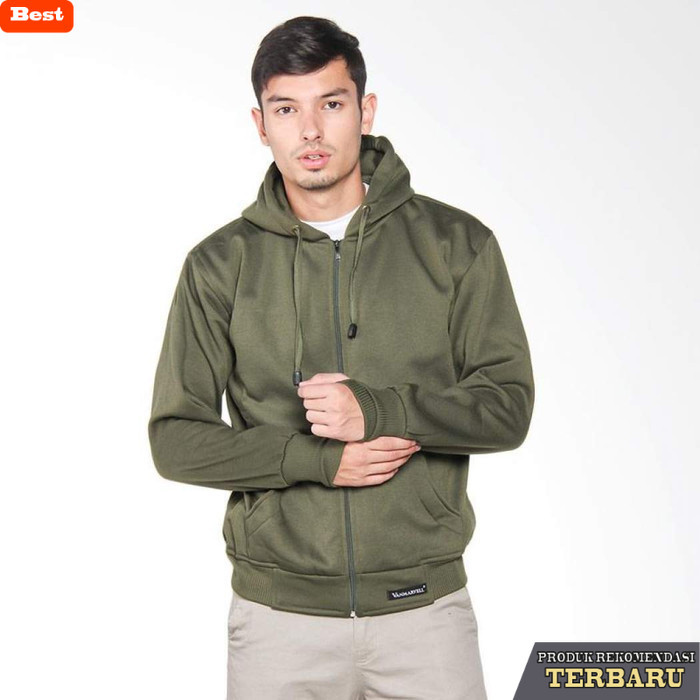 hoodie pria keren Jaket Hoodie Zipper Hijau Army - M
