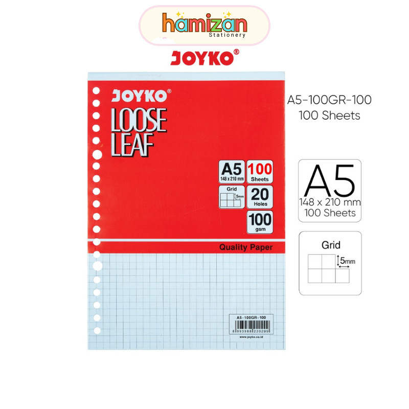 

Loose Leaf A5 Grid 100 lembar / Kertas File Kotak Kecil Matematika A5-100GR-100 Joyko