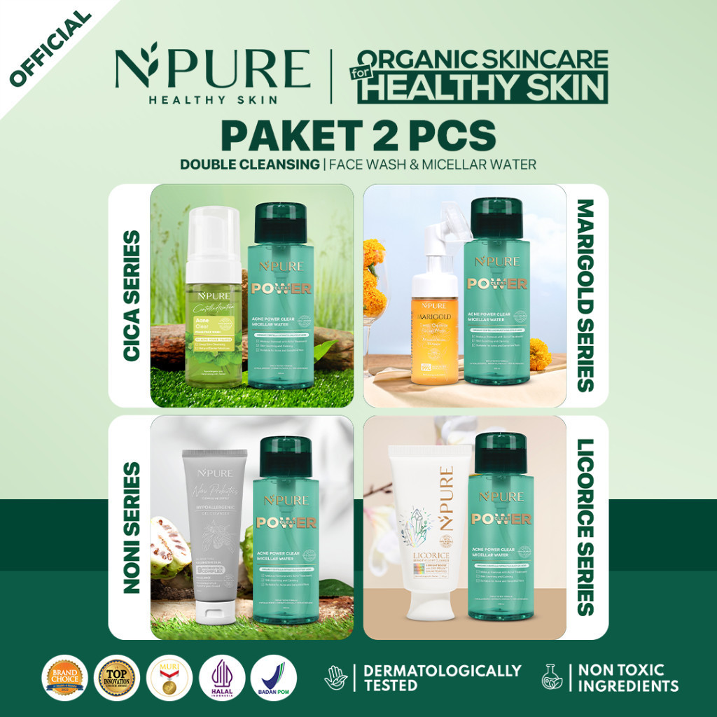 【PAKET DOUBLE CLEANSING】NPURE Facial Wash + NPURE Acne Clear Power Micellar Water / No Alcohol NPURE