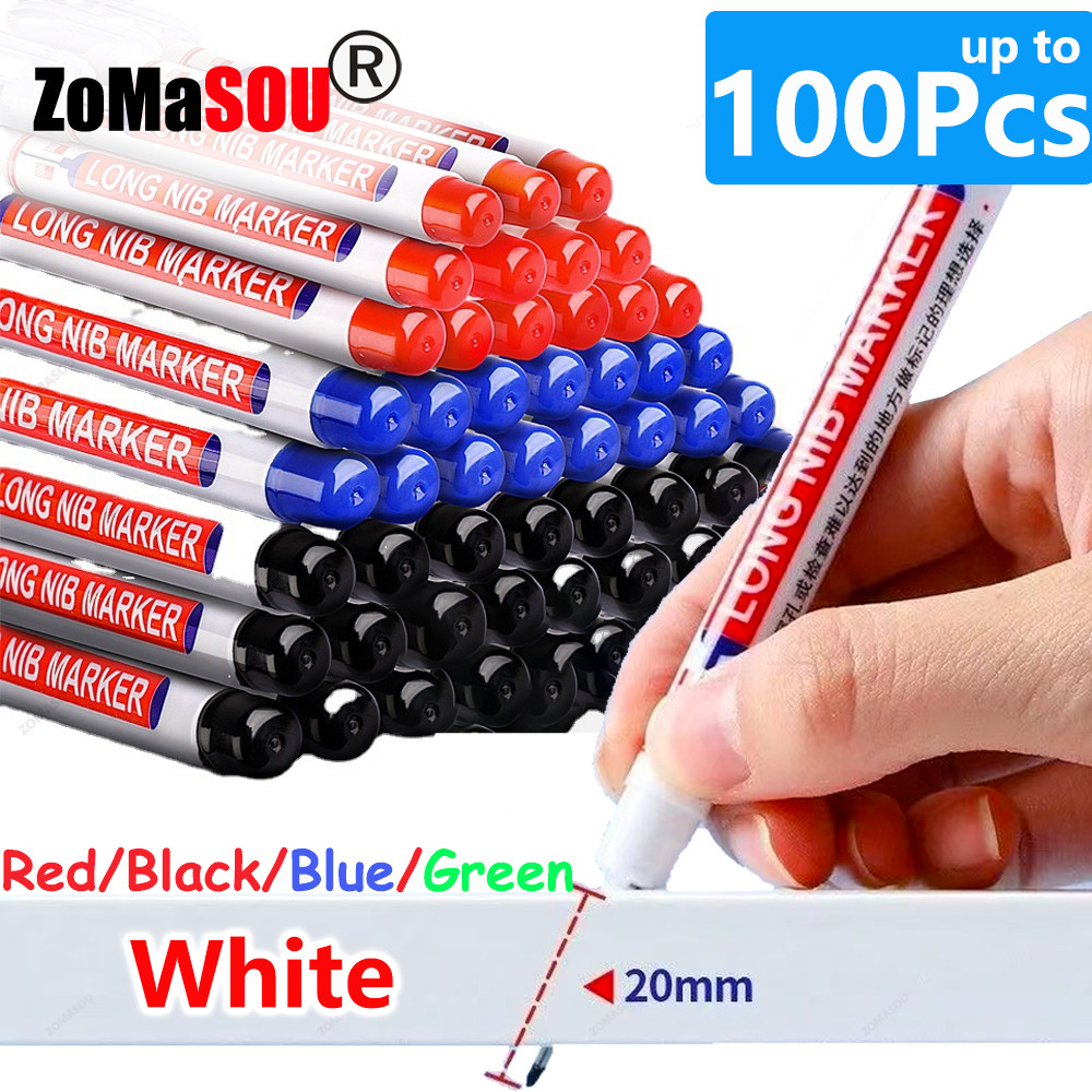 

20mm 1-100Pcs Waterproof Deep Hole Marker Long Head Markers Pen Woodworking for Metal Carpenter White/Black/Red/Blue/Green Ink