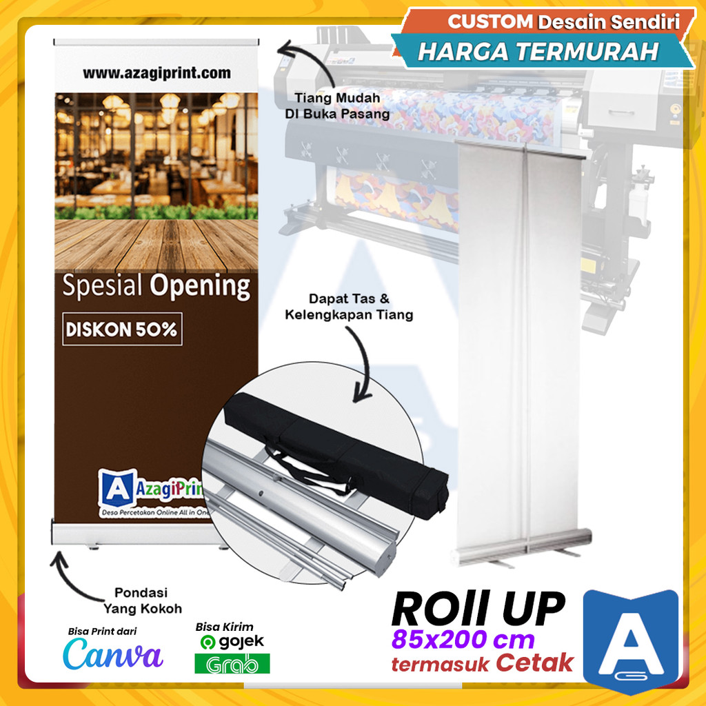 Stand Banner Roll Up Banner Stand Banner Plus Cetak Banner (Wisuda, Promosi Jualan, Ulangtahun) Afbi