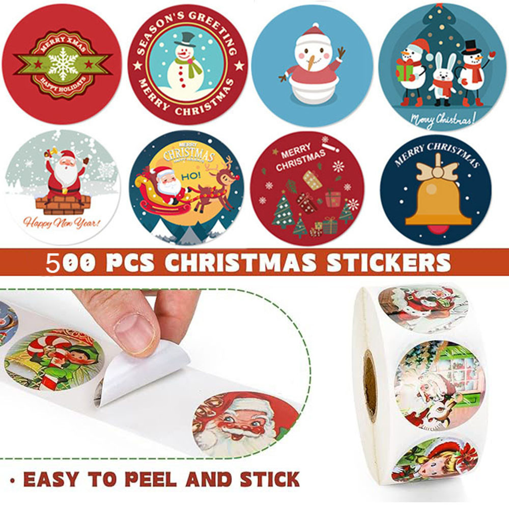 

500 Pieces Christmas Roll Stickers Winter Holiday Envelope Xmas Label Tag Seal Sticker for Christmas Party Book Cards Decor Gift