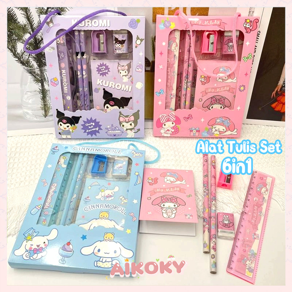 

AIKOKY Alat Tulis Set Kotak Pensil Anak Set 6 in 1 Stationery Set Anak