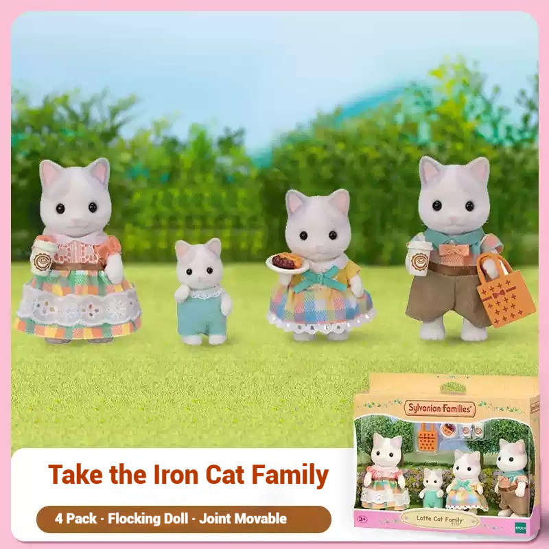 Authentic Sylvanian Families Anime Characters Latte Cat Family Set Simulation Playhouse Toys Room De