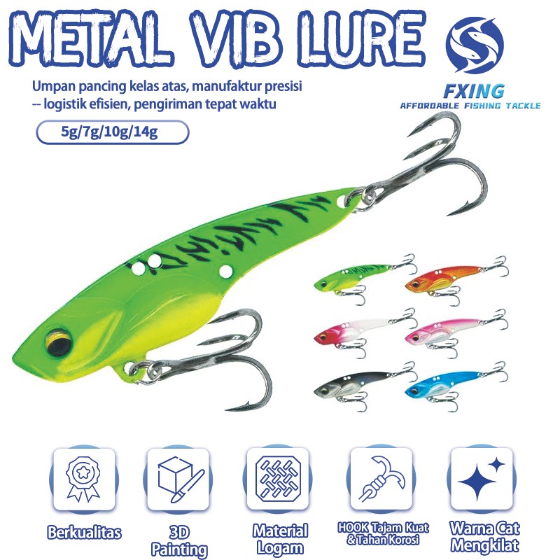 Umpan Pancing Jig Logam Sendok Spinner 7G/10G/14G VIB Umpan Pancing Kait Trebel Putar Pisau Tenggela