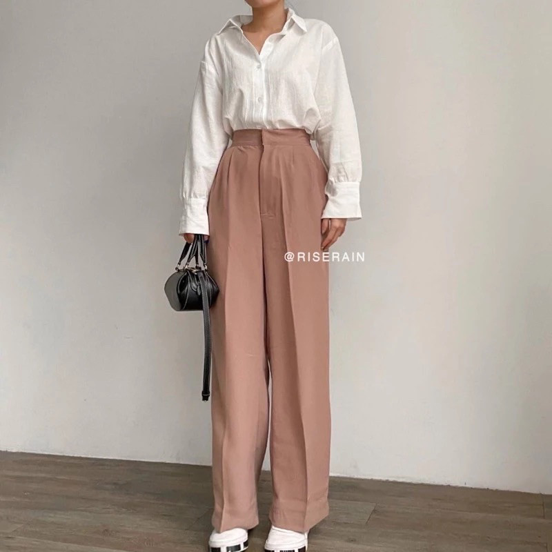 (Pengait Besi) Serin Highwaist Loose Pants - Celana Kulot Panjang Wanita Bahan Jatuh Anti Kusut Lece
