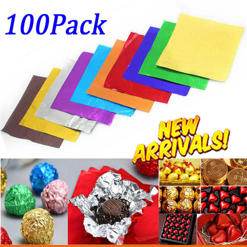 

100Pcs 8x8CM DIY Food Aluminum Foils Wrapping Paper Sheets Packaging For Chocolate Candy Wedding Party Birthday Gift Decoration