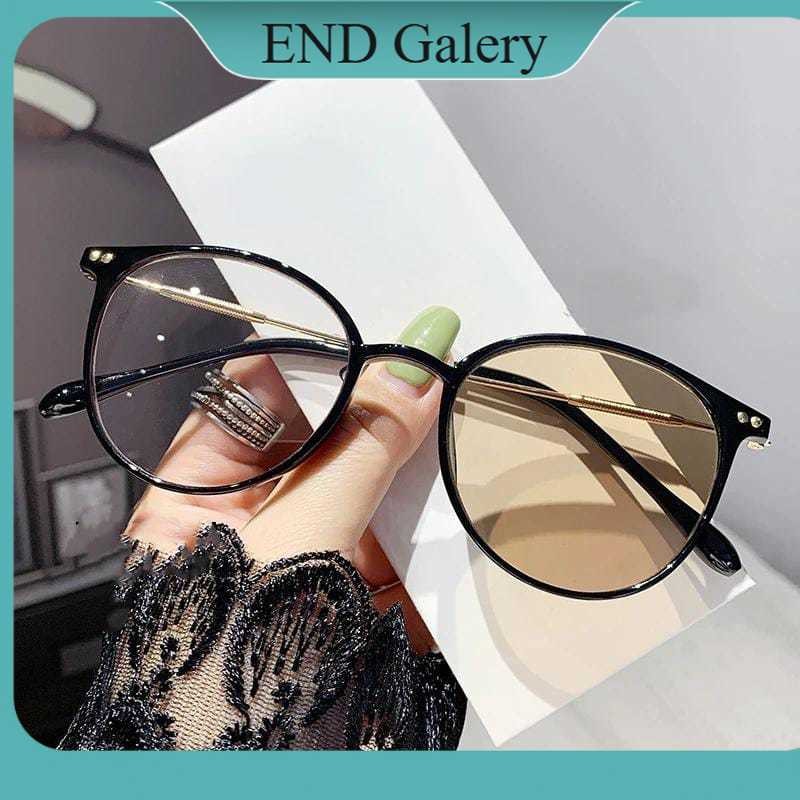 Kacamata Hitam Photochromic Anti Radiasi Bentuk Bulat Gaya Korea