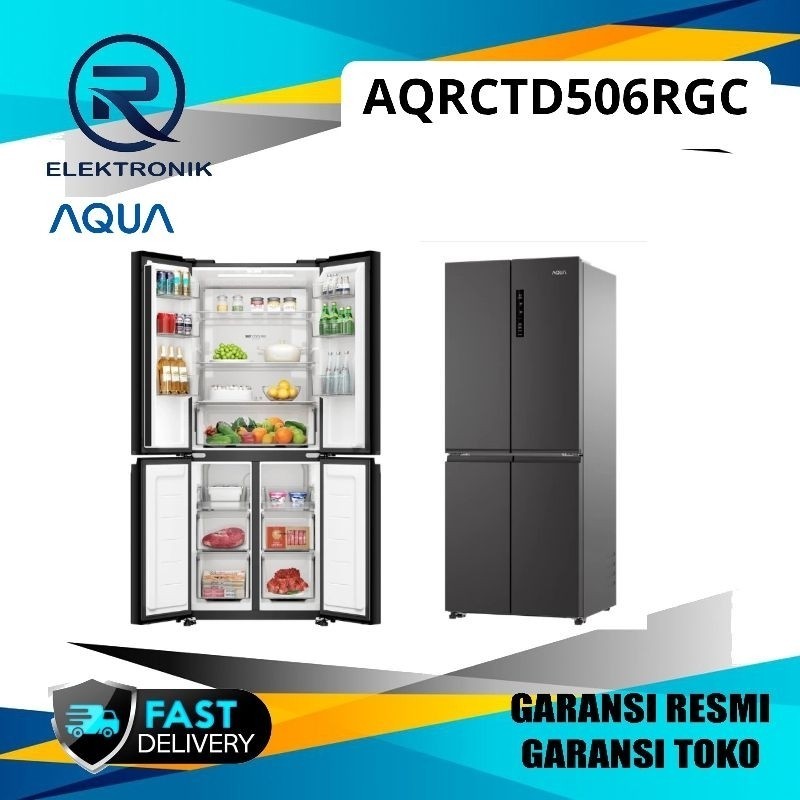 AQUA AQRCTD506RGC-MB Kulkas Side by Side Multidoor 4 Pintu 406 Liter Twin Inverter AQRCTD506RGC-MB