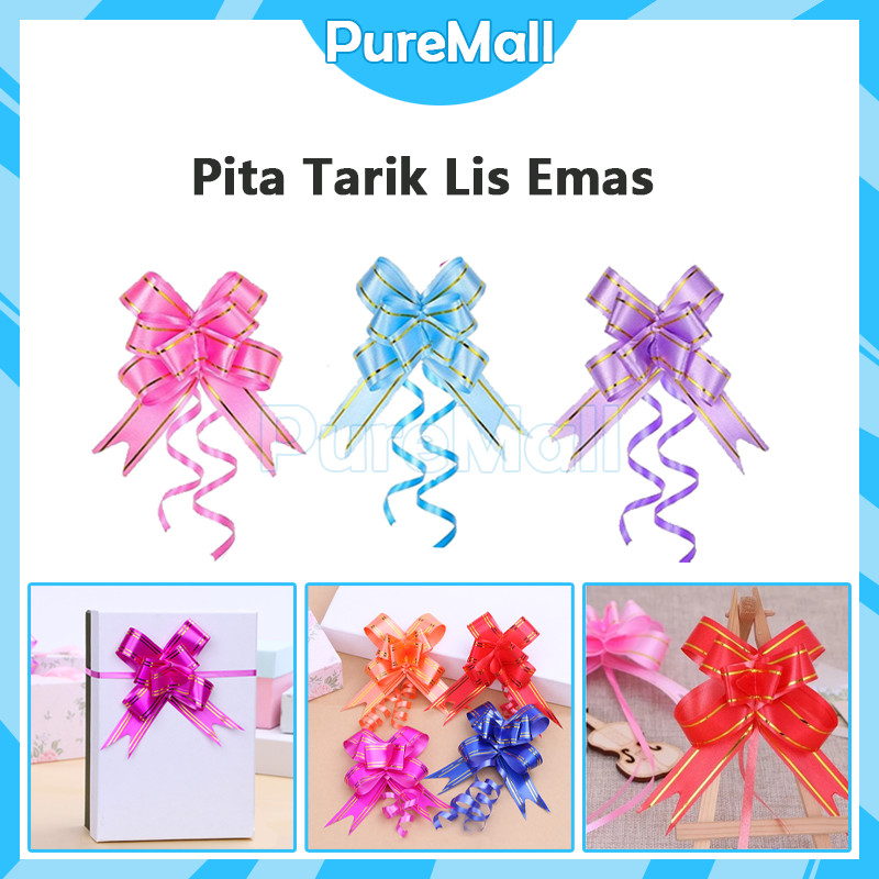 

10pcs Pita Tarik Pita Serut Lis Gold Serut Hiasan Parcel Souvenir Pull Flower Ribbon