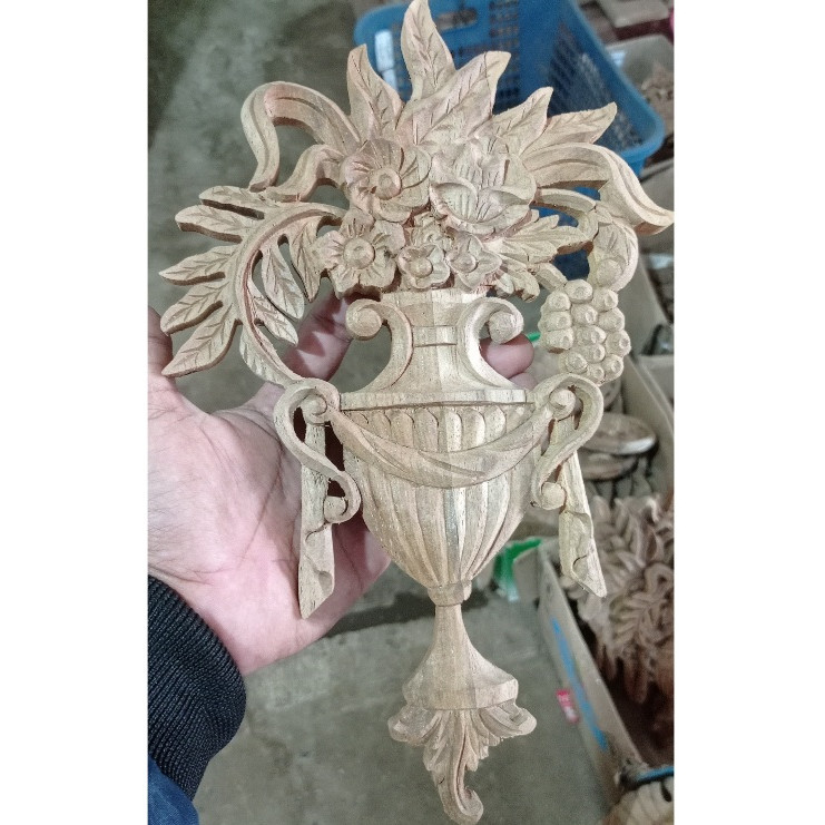 30 x 20cm Ukiran Tempel Untuk Lemari Bufet Pintu Kayu Mahoni Motif Anggur SHP9048