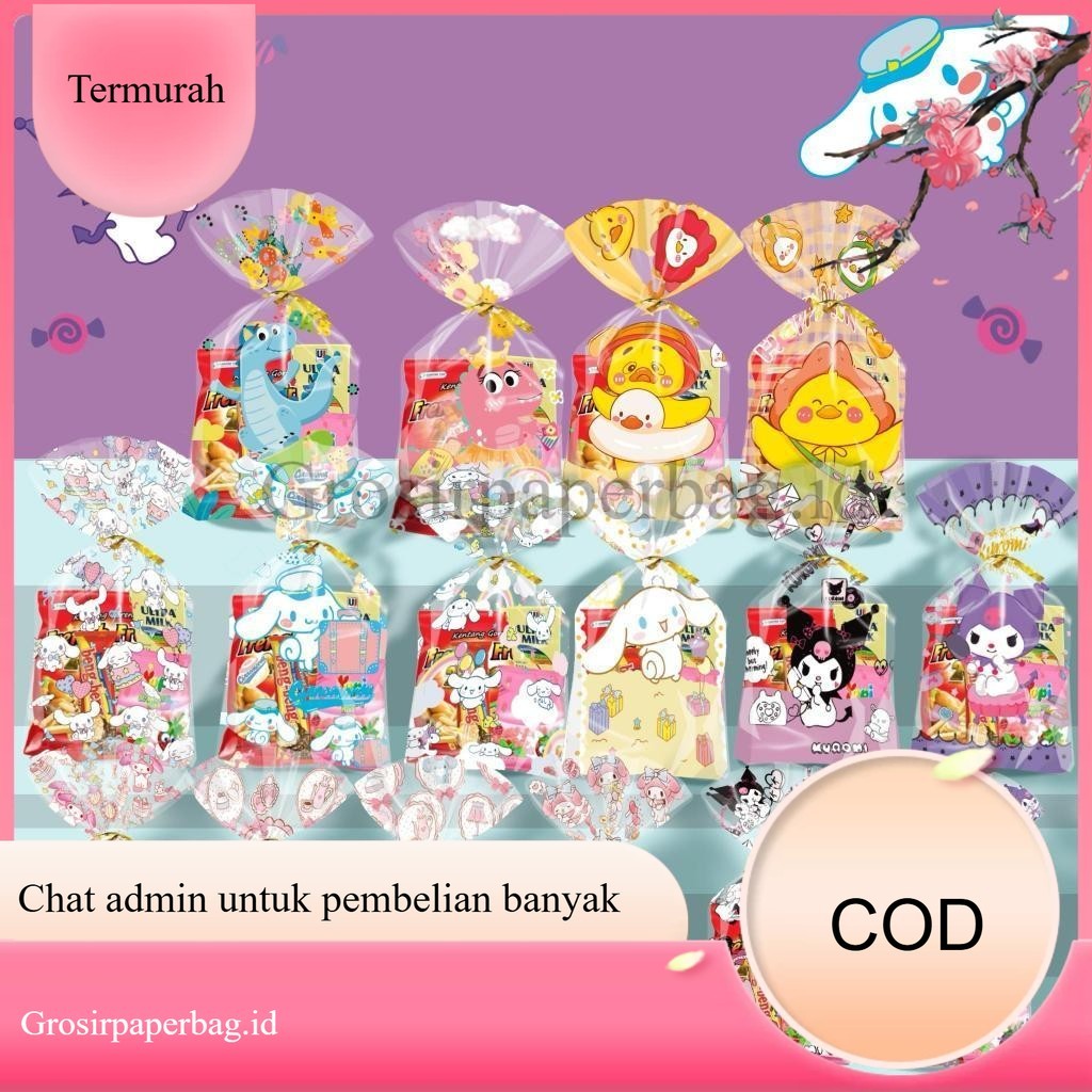 Kantong Plastik Bingkisan Snack Karakter Kartun 25x40cm Plastik Opp Ulang Tahun Snack Kartoonplastik