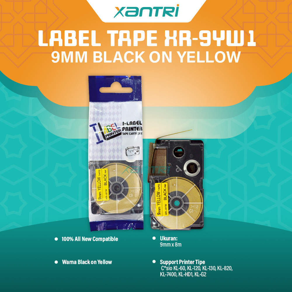 Xantri - EZ Label Tape XR-9WE1 XR-9 Black On White 9mm XR-9YW1 XR-9 Black on Yellow 9mm Compatible F