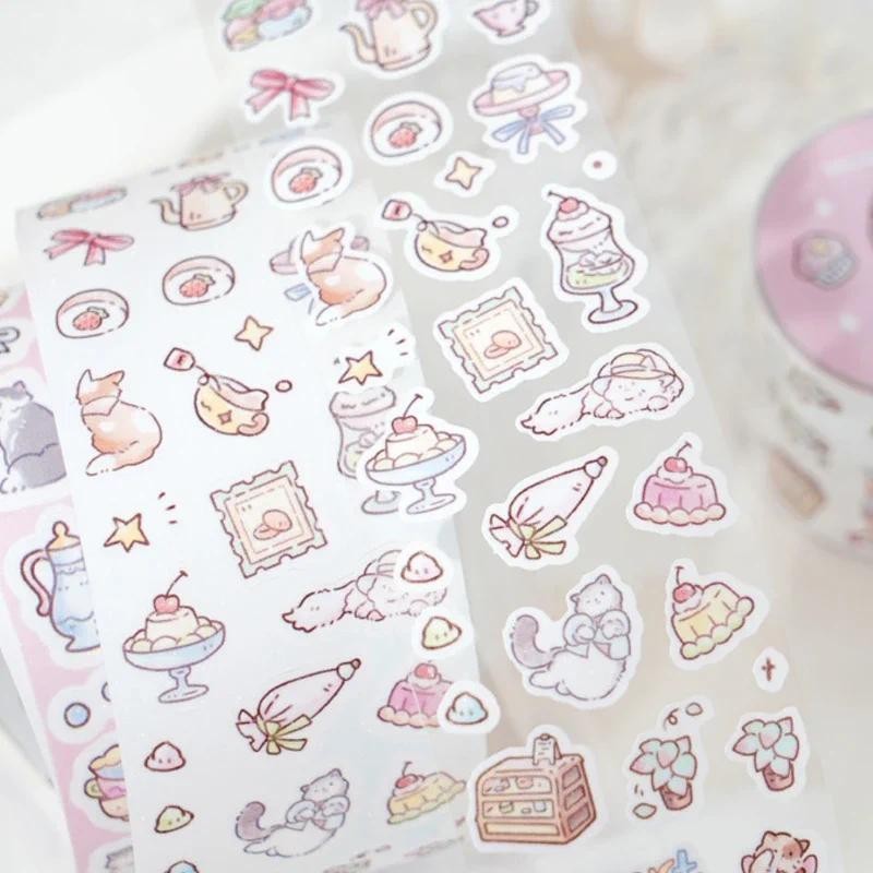 

Cute Cat Washi Tape Stickers Synthetic Paper Flash Film Tape for DIY Scrapbook Phone Case Glass Cup Handbook Material Decoration
