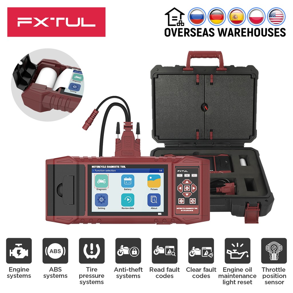 FXTUL M6 Motorcycle Diagnostic Scanner Clear Fault Code CO Idle Speed ECU Reset TPS ABS Anti-theft S