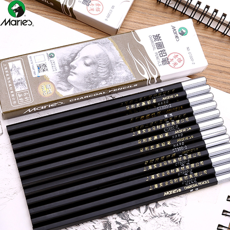 

12Pcs/set Maries Charcoal Soft Medium Hard Pencil Set Black Sketch Charcoal for Artist Painting Drawing Pencil Art Supplies