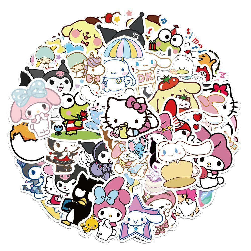 

50/100Pcs Saniro Hello Kitty Kuromi Melody Stickers For Car Laptop Phone Stationery Decor Decals Waterproof Sticker Kids Gifts