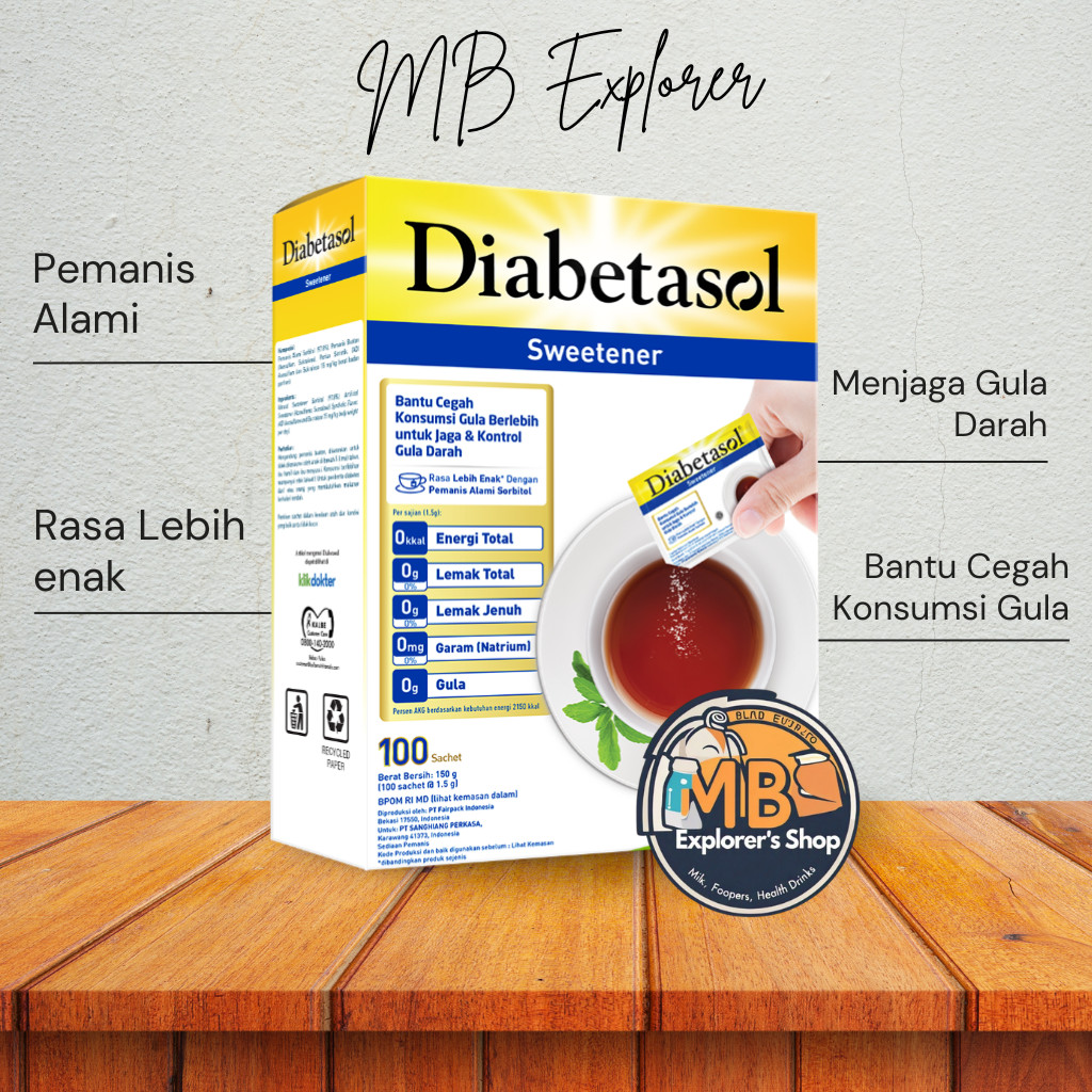 

Diabetasol Sweetener Isi 100 Sachet Pemanis Rendah Kalori Gula Untuk Diabetes
