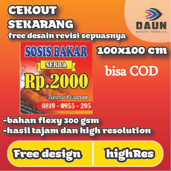 Spanduk Banner Sosis Bakar free desain 100x100cm