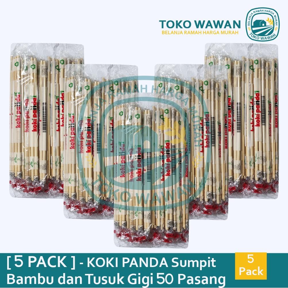 ( 5 PACK ) Sumpit KOKI PANDA import Per 5 PCS Isi 250 pasang dan Tusuk Gigi