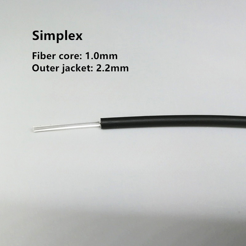 POF Plastic Optical Fiber, PMMA, Cable Core 1.0mm, Outer Jacket 2.2mm,  Fiber Simplex, Duplex,10 Met