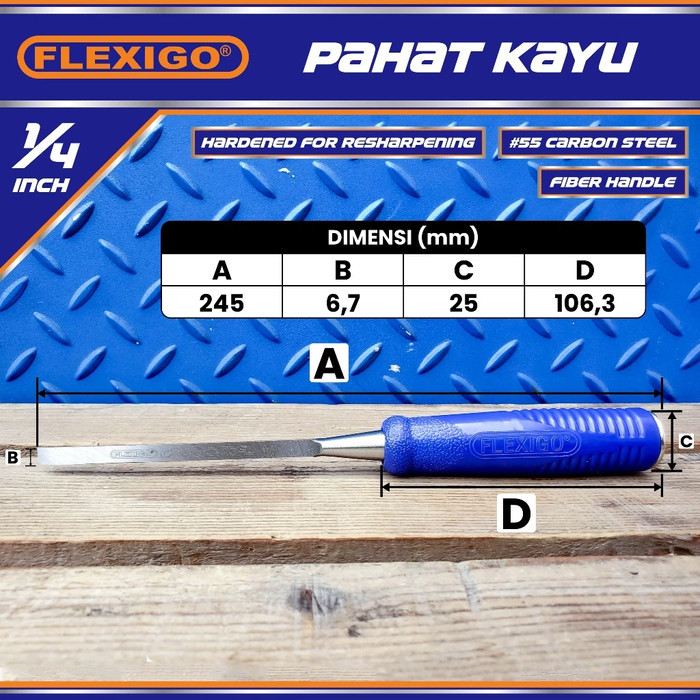 

Aksesories Terlaris~ Pahat kayu Gagang Fiber Flexigo Tatah Ukir Carbon Steel 55 Super Tajam - 1/4" = 0,6 cm