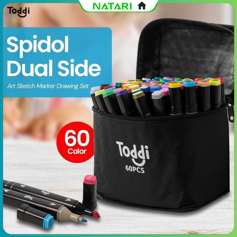 

Toddi Spidol Dual Side Fine Art Brush Pen Art Marker Set 60 Color - HL270
