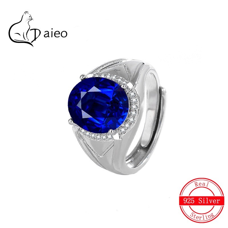 Cincin Pria Fashion Perak S925 Berlapis Safir