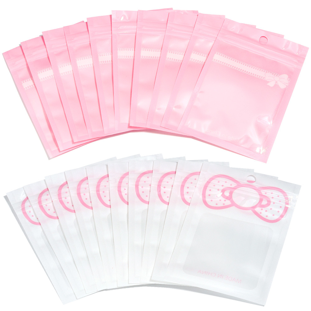 

20Pcs/Lot Cute Pink Bow Plastic Bags Resealable Zipper Bags Self Sealing Bag For Ornament Packaging Candy Cookie Storage Pouches