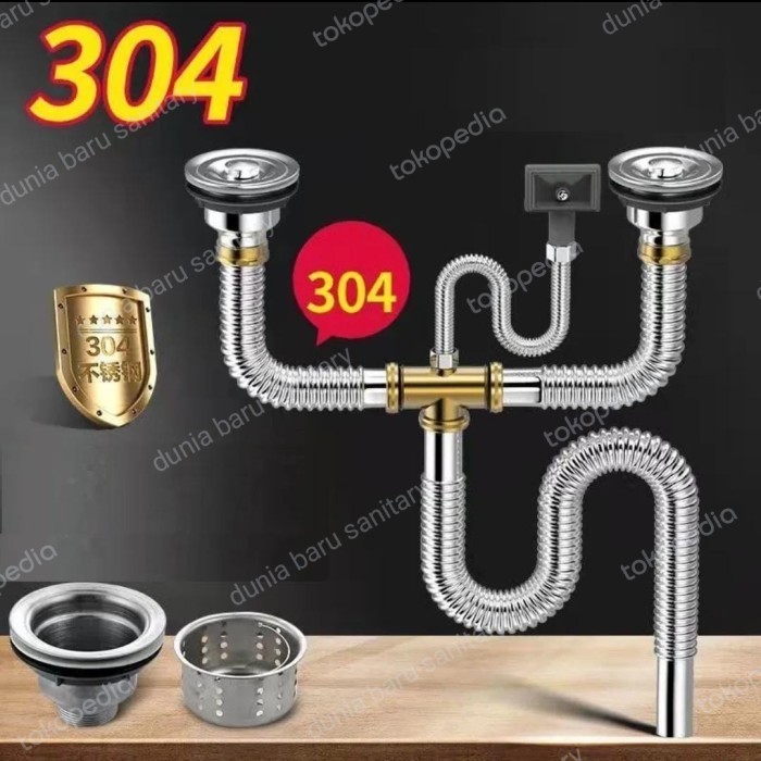 selang sink cuci piring double stainles - tanpa afur