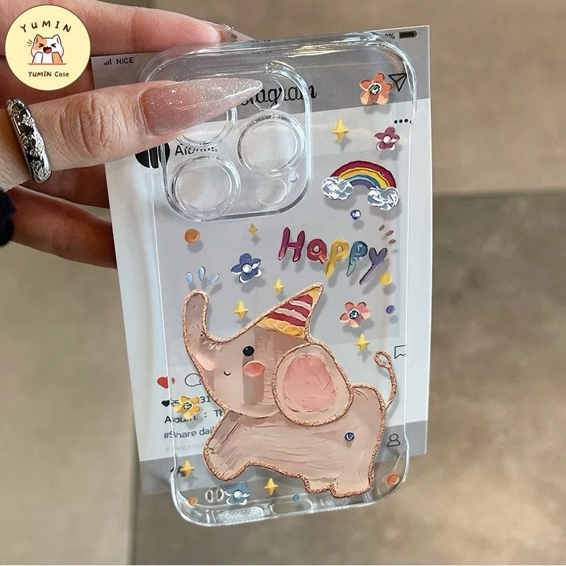 Selamat Ulang Tahun Kartun Gajah Warna-warni Pelangi Soft Case Untuk Vivo Y27S Y19S V40Lite Y03 Y04 