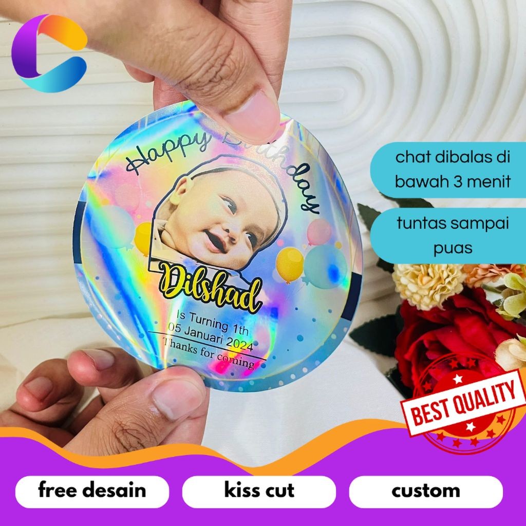 

Cetak INC 5-8 Stiker Hologram Ulang Tahun Anak Sticker Label Undangan Happy Birthday Uk.Sedang