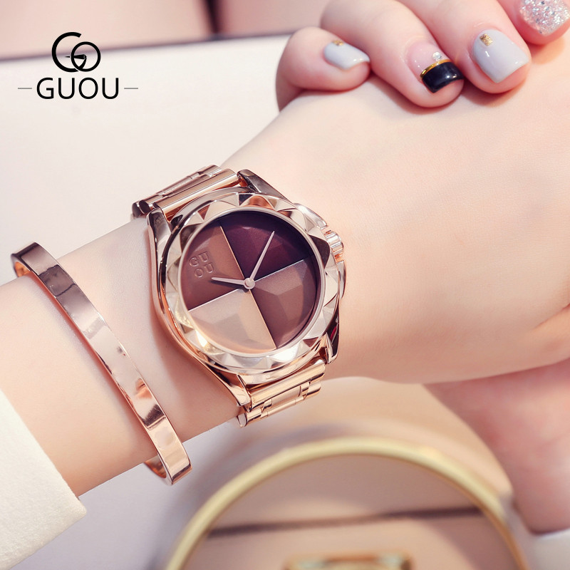 GUOU Watches Women Top Luxury Ladies Watch Blush Paragraph Tide Quartz Watch Fashion Trend Stainless
