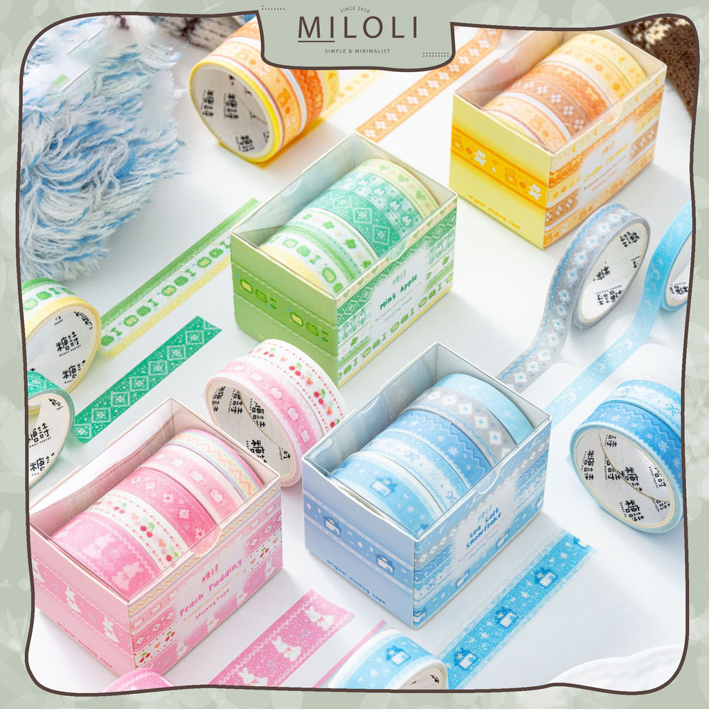 

[MILOLI] 5 Rolls WASHI TAPE COLORFUL BLING PAPER Deco Masking Tape Jurnal DIY Scrapbook - A0072