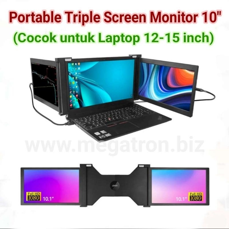 Portable Triple Screen Monitor 10 inch (cocok untuk laptop 12-15 inch)