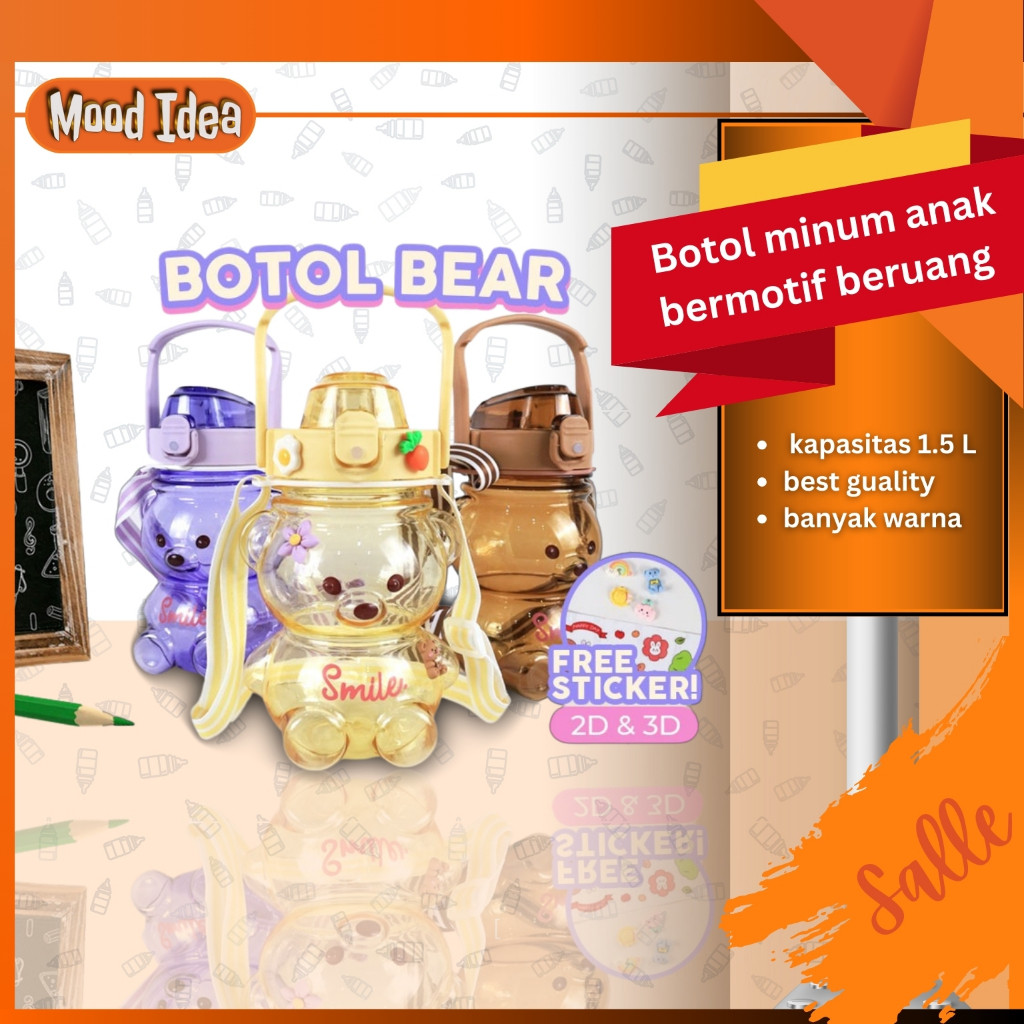 GUNARTO_SHOP Botol Air Minum Lucu Beruang 1L Anti Bocor