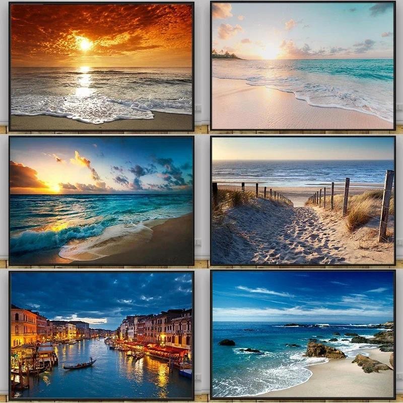 

Nordic Art Pictures Sunrise Beach Modern Minimalist Canvas Painting Wall Art Posters and Prints for Living Room Home Wall Decor