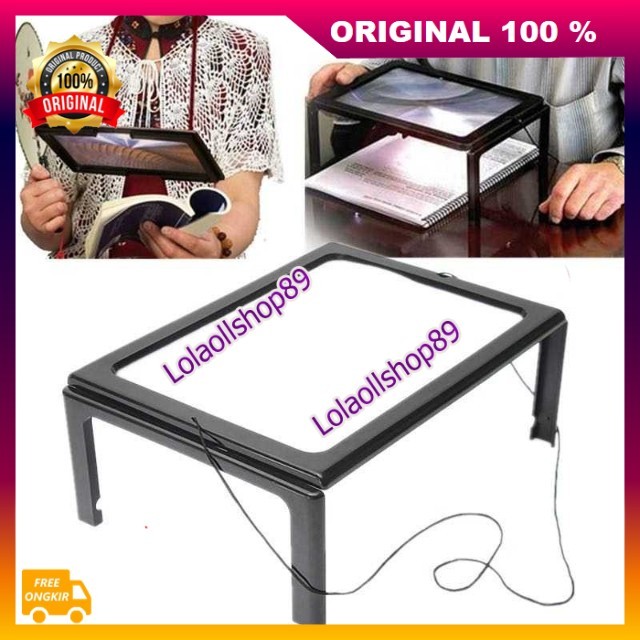 

Kaca Pembesar Bentuk Meja untuk Baca Magnifier with 4 LED 3X 100% ASLI ORIGINAL