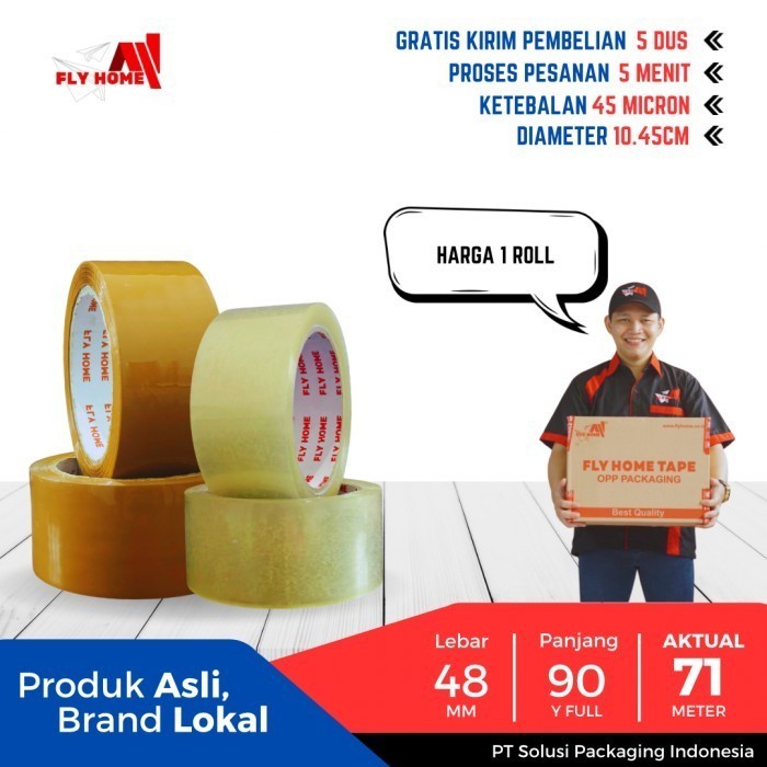 

FLYHOME Lakban bening coklat 2inci 90yard 48x90 yard 1roll ukuran FULL